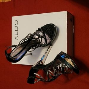 Strappy studded platform heels